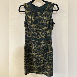 Milly of New York Peacock Print Sleeveless Mini Dress - Teal, Gold, Black